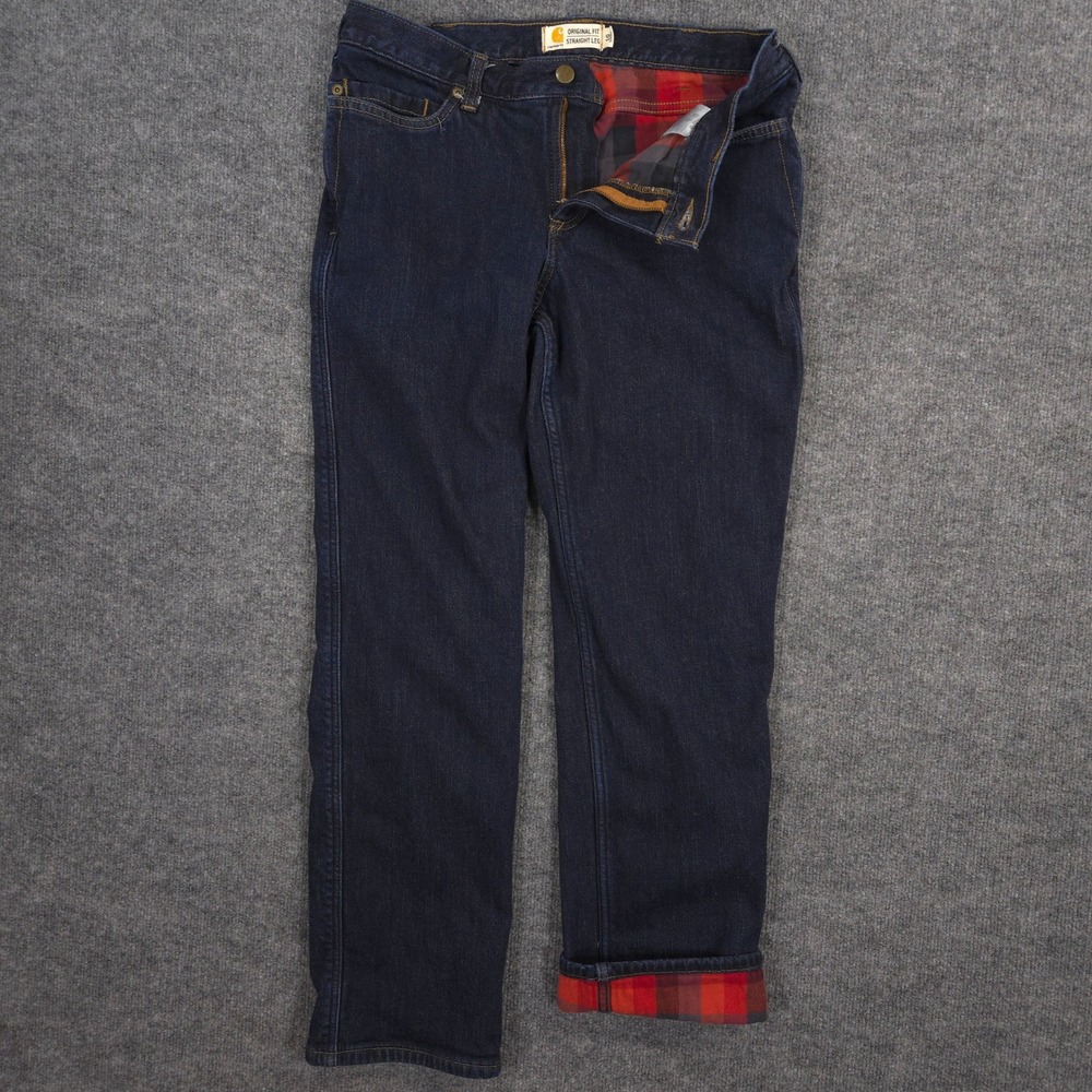 Carhartt Blaine Flannel-Lined Jeans Womens 10 Short Blue Dark Wash Denim Chore